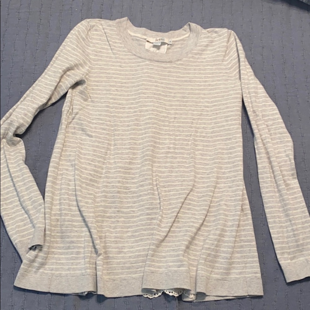 Boden Lightweight Sweater Split Back Lace Trim